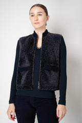 Manzoni 24 Shearling Vest with Knit Back in Navy Vancouver. Shop Online or in Store