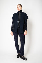 Manzoni 24 Shearling Vest with Knit Back in Navy Vancouver. Shop Online or in Store