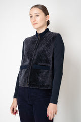 Manzoni 24 Shearling Vest with Knit Back in Navy Vancouver. Shop Online or in Store