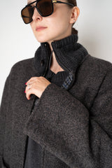 Manzoni 24 Wool Alpaca Bouclé Reversible Coat in Grey and Navy Print Vancouver. Shop Online or in Store.