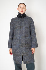 Manzoni 24 Wool Alpaca Bouclé Reversible Coat in Grey and Navy Print Vancouver. Shop Online or in Store.