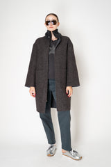 Manzoni 24 Wool Alpaca Bouclé Reversible Coat in Grey and Navy Print Vancouver. Shop Online or in Store.