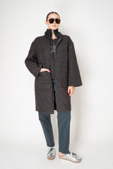 Manzoni 24 Wool Alpaca Bouclé Reversible Coat in Grey and Navy Print Vancouver. Shop Online or in Store.