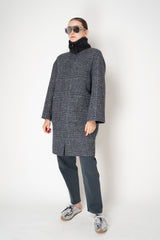 Manzoni 24 Wool Alpaca Bouclé Reversible Coat in Grey and Navy Print Vancouver. Shop Online or in Store.