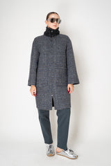 Manzoni 24 Wool Alpaca Bouclé Reversible Coat in Grey and Navy Print Vancouver. Shop Online or in Store.