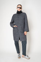 Manzoni 24 Wool Alpaca Bouclé Reversible Coat in Grey and Navy Print Vancouver. Shop Online or in Store.