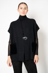 Manzoni 24 Wool Cashmere Knit Poncho with Shearling Pockets in Black Vancouver. Shop Online or in Store