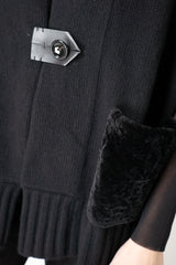 Manzoni 24 Wool Cashmere Knit Poncho with Shearling Pockets in Black Vancouver. Shop Online or in Store