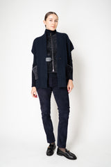 Manzoni 24 Wool Cashmere Knit Poncho with Shearling Pockets in Navy Vancouver. Shop Online or in Store