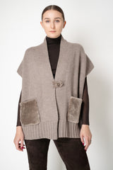 Manzoni 24 Wool Cashmere Knit Poncho with Shearling Pockets in Taupe Vancouver. Shop Online or in Store.