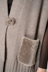 Manzoni 24 Wool Cashmere Knit Poncho with Shearling Pockets in Taupe Vancouver. Shop Online or in Store.
