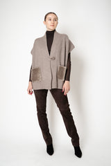 Manzoni 24 Wool Cashmere Knit Poncho with Shearling Pockets in Taupe Vancouver. Shop Online or in Store.