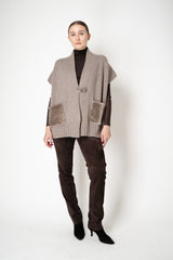 Manzoni 24 Wool Cashmere Knit Poncho with Shearling Pockets in Taupe Vancouver. Shop Online or in Store.