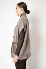 Manzoni 24 Wool Cashmere Knit Poncho with Shearling Pockets in Taupe Vancouver. Shop Online or in Store.