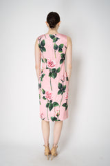 Dolce & Gabbana Satin Calf-Length Sheath Dress with Rose Print