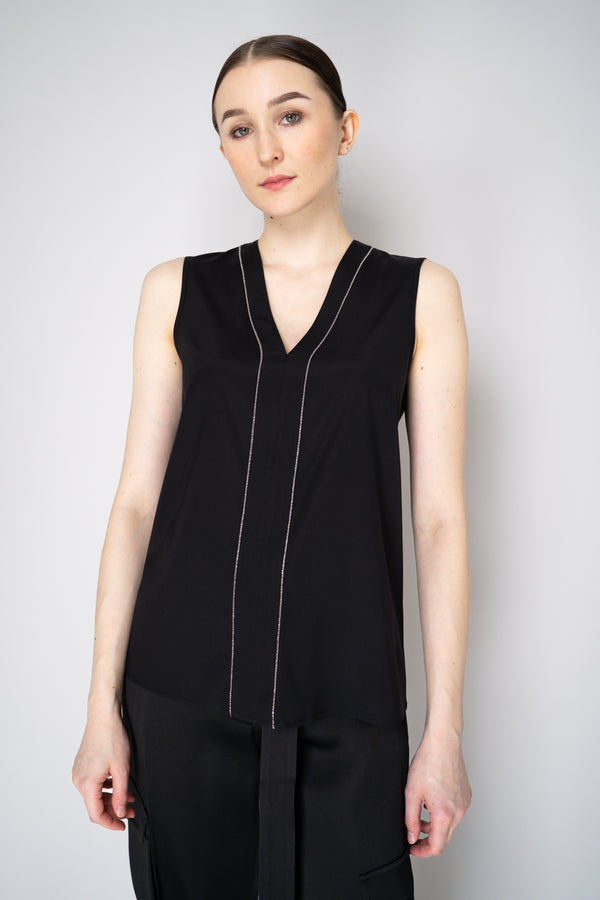 Peserico Silk V-Neck Tank Blouse in Black