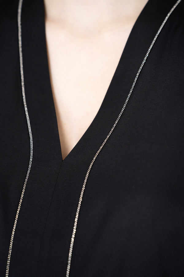 Peserico Silk V-Neck Tank Blouse in Black
