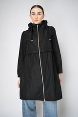 Herno Knee Length Hooded Taffeta Coat in Black