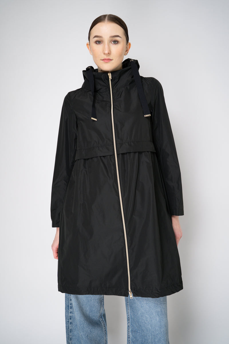 Herno Knee Length Hooded Taffeta Coat in Black