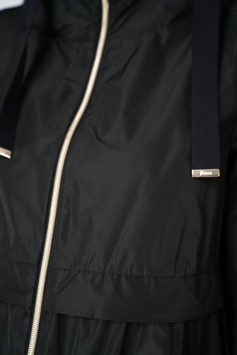 Herno Knee Length Hooded Taffeta Coat in Black