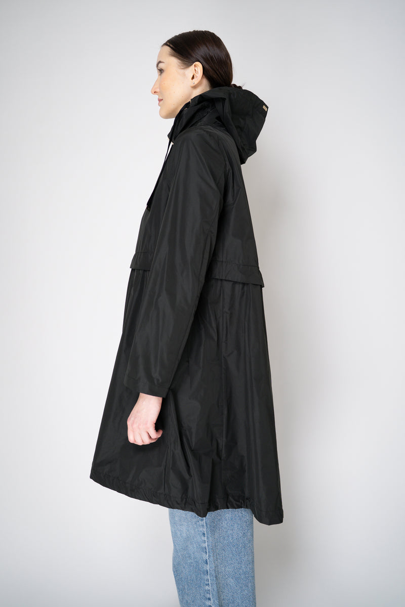 Herno Knee Length Hooded Taffeta Coat in Black