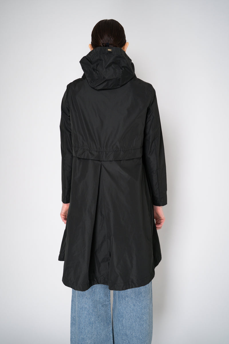 Herno Knee Length Hooded Taffeta Coat in Black