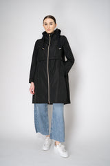 Herno Knee Length Hooded Taffeta Coat in Black