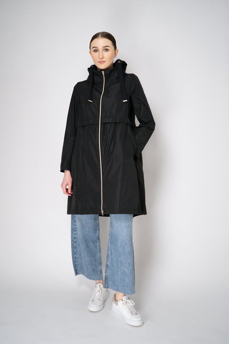 Herno Knee Length Hooded Taffeta Coat in Black