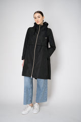 Herno Knee Length Hooded Taffeta Coat in Black