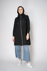 Herno Knee Length Hooded Taffeta Coat in Black
