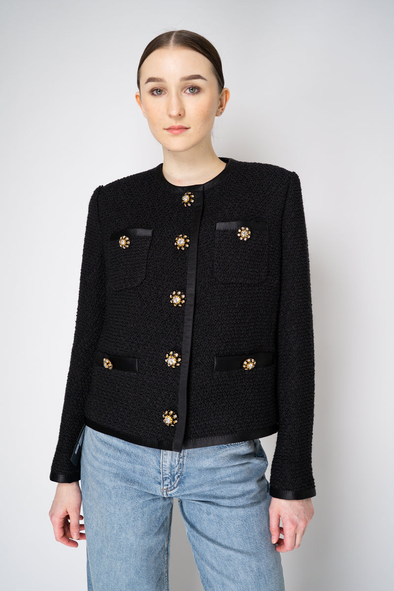 Dolce & Gabbana Single-Breasted Bouclé Tweed Jacket in Black