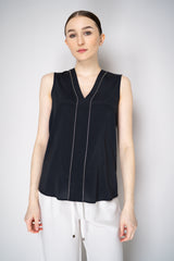 Peserico Silk V-Neck Tank Blouse in Navy
