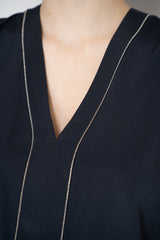 Peserico Silk V-Neck Tank Blouse in Navy