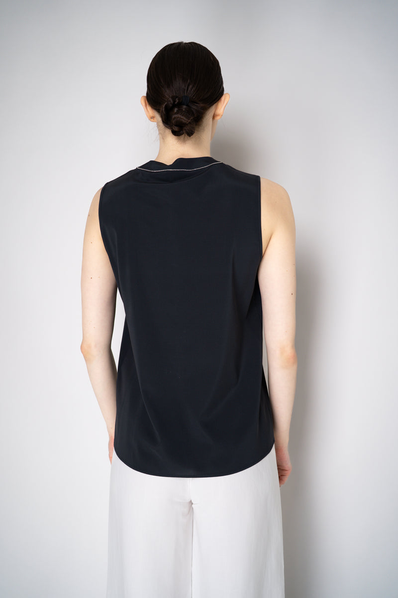 Peserico Silk V-Neck Tank Blouse in Navy