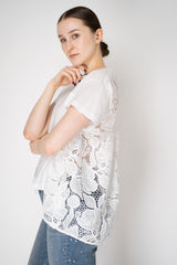 MeiMeiJ A-line Short Sleeve T-shirt with Floral Macramé Back in White Vancouver. Shop Online or in Store.