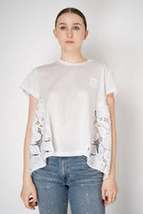 MeiMeiJ A-line Short Sleeve T-shirt with Floral Macramé Back in White Vancouver. Shop Online or in Store.