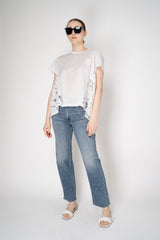 MeiMeiJ A-line Short Sleeve T-shirt with Floral Macramé Back in White Vancouver. Shop Online or in Store.