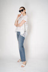 MeiMeiJ A-line Short Sleeve T-shirt with Floral Macramé Back in White Vancouver. Shop Online or in Store.