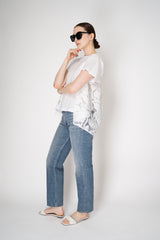 MeiMeiJ A-line Short Sleeve T-shirt with Floral Macramé Back in White Vancouver. Shop Online or in Store.