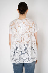 MeiMeiJ A-line Short Sleeve T-shirt with Floral Macramé Back in White Vancouver. Shop Online or in Store.