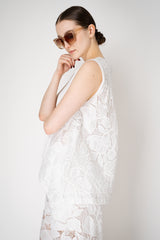 MeiMeiJ Cotton Knit Sleeveless Top with Floral Macramé Back in White Vancouver. Shop Online or in Store.