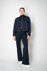 MeiMeiJ Cropped Techno Stretch and Jersey Hooded Jacket in Navy Vancouver. Shop Online or in Store.