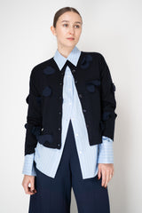 MeiMeiJ Knit Wool Cardigan with Blob Appliqués in Navy Vancouver. Shop Online or in Store.