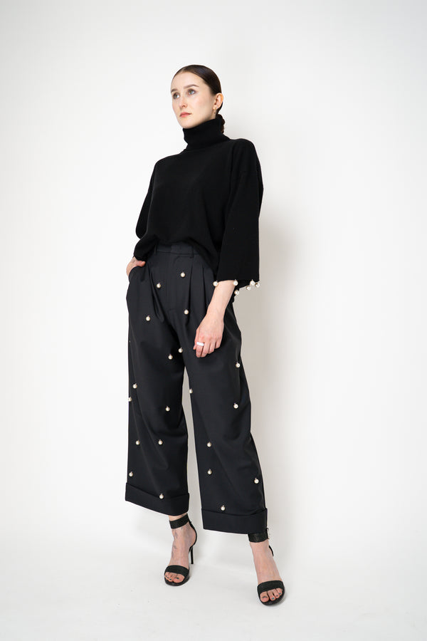 MeiMeiJ Pearl Embellished Wool Cashmere Knit Turtleneck Pullover in Black Vancouver. Shop Online or in Store.
