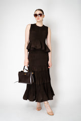 MeiMeiJ Pleated Tiered Peplum Skirt in Mocha Brown Vancouver. Shop Online or in Store.
