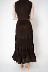 MeiMeiJ Pleated Tiered Peplum Skirt in Mocha Brown Vancouver. Shop Online or in Store.