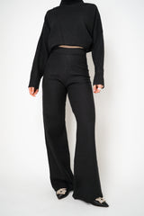 MeiMeiJ Pull-On Style Knit Boiled Wool Wide Leg Pants in Black Vancouver. Shop Online or in Store.
