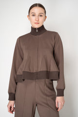 MeiMeiJ Stretch Viscose Cropped Peplum Track Jacket in Stone Taupe Vancouver. Shop Online or in Store.