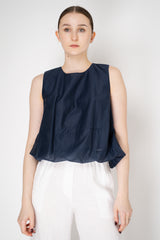 MeiMeiJ Voile Blouson Style Sleeveless Top in Navy Vancouver. Shop Online or in Store.