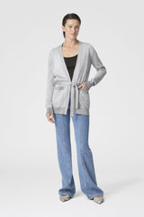 Missoni Stretch Knit Viscose Cardigan with Tie Waist in Metallic Silver
